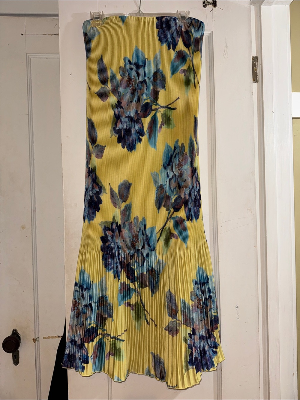 Abercrombie & Fitch Yellow Midi Dress with Blue Floral Print